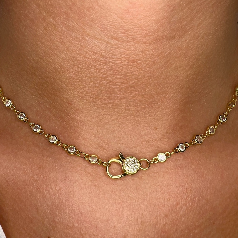 Gold Filled CZ Tennis Necklace with Pave Clasp